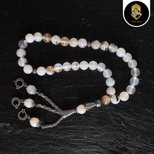 Premium White Aqeeq Stone Tasbeeh 33 Beads