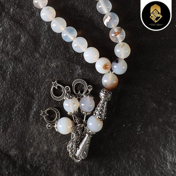 Premium White Aqeeq Stone Tasbeeh 33 Beads